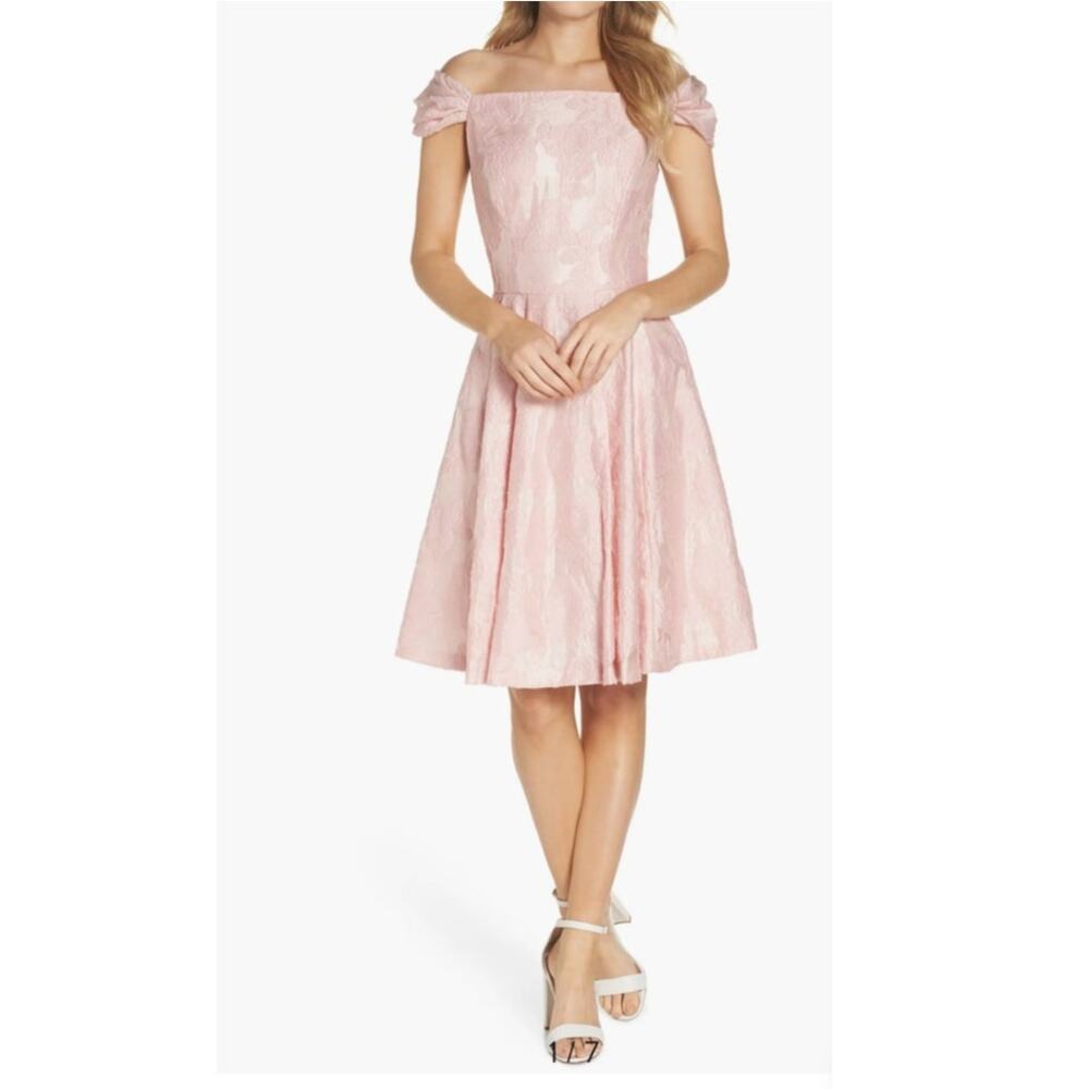 Gal Meets Glam Augusta Dress Women 8 Blush Pink Floral Brocade Fit Flare Pocket